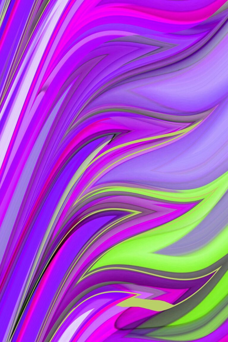 Dynamic abstract art with vibrant purple and green waves, ideal for creative projects.